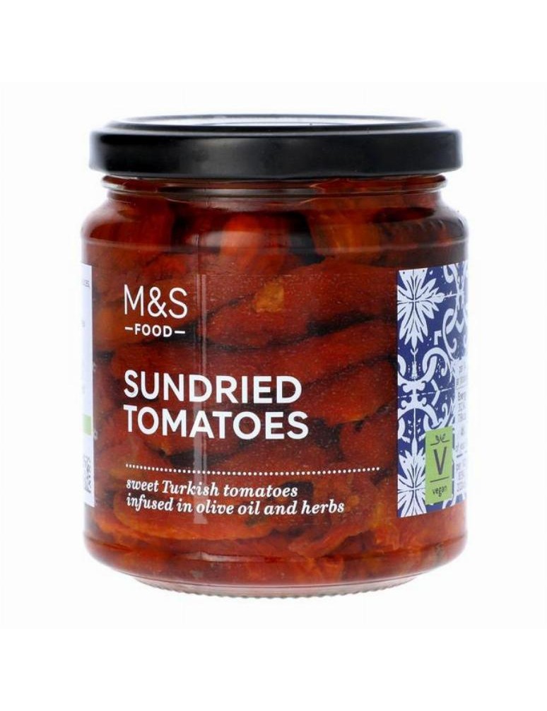 Sušená rajčata nakládaná v olivovém oleji (43 %) s česnekem a bylinkami