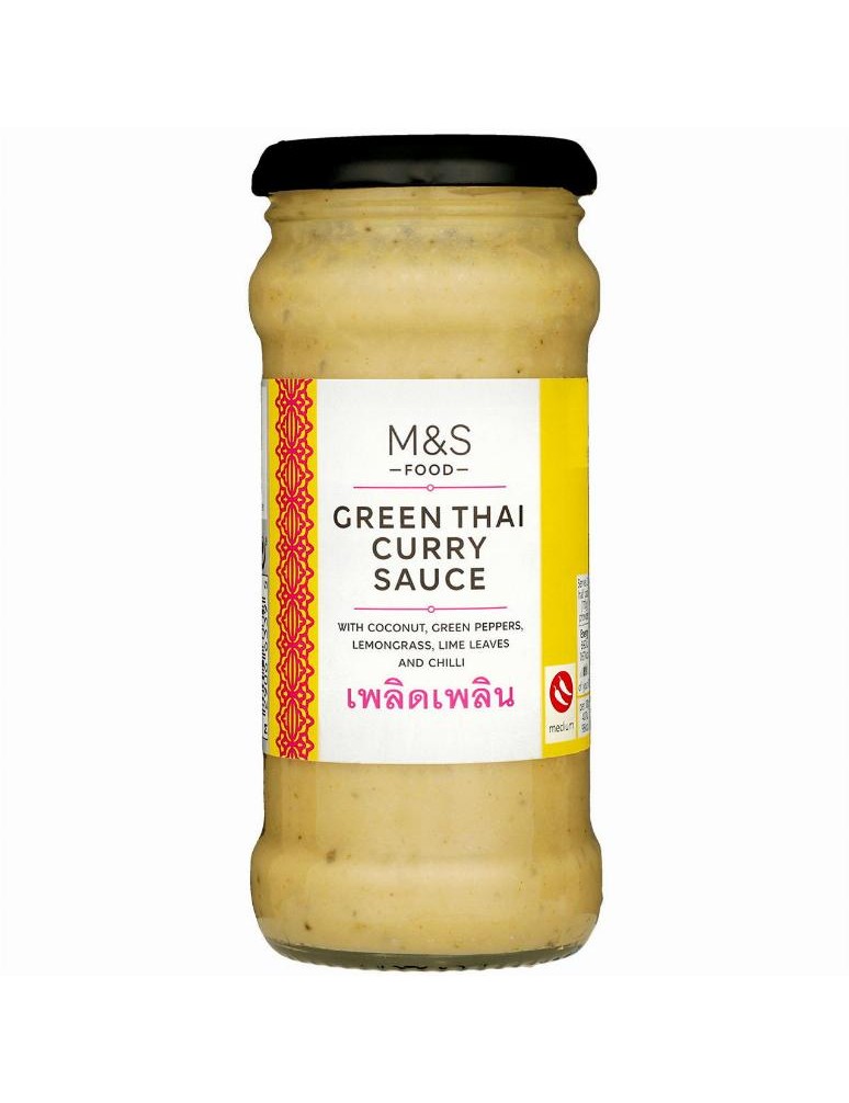 Zelená kari omáčka v thajském stylu s kokosovým krémem, zelenými chilli papričkami, citronovou trávou, galgánem a limetkovými lí