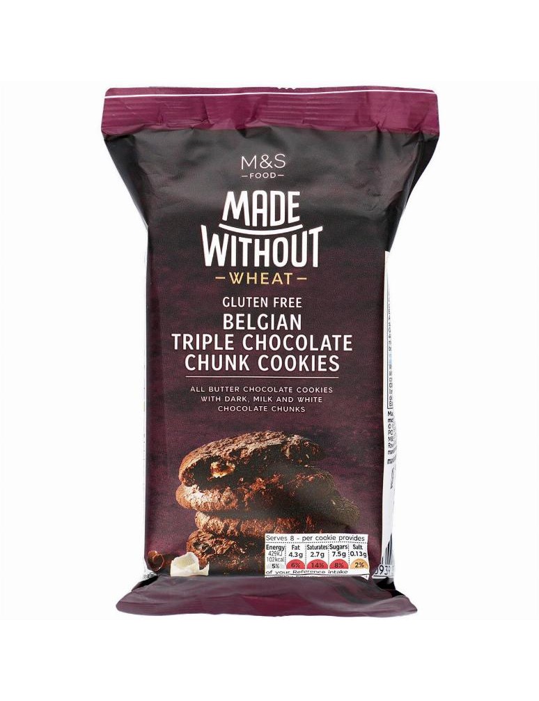 7 bezlepkových máslových sušenek s kousky hořké, mléčné a bílé čokolády