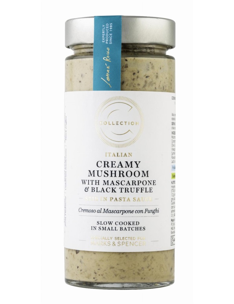 Smetanová houbová omáčka na těstoviny se sýrem mascarpone, extra panenským olivovým olejem (2 %) a černým letním lanýžem