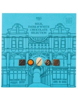 Kolekce bonbónů z mléčné, hořké a bílé čokolády s různými náplněmi