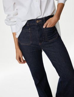 Patch Pocket Flare High Waisted Jeans