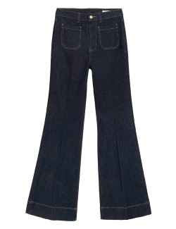 Patch Pocket Flare High Waisted Jeans