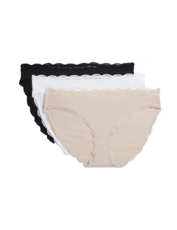 Bavlněné bikinové kalhotky s krajkou, sada 3 ks