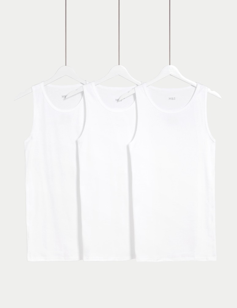 3pk Pure Cotton Sleeveless Vests