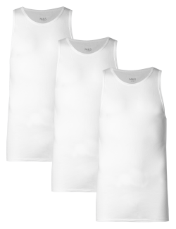 3pk Pure Cotton Sleeveless Vests