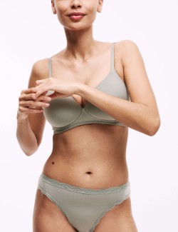 3pk Cotton & Lace High Leg Knickers