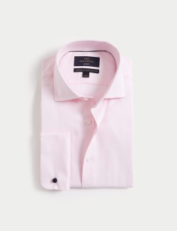 Keprová košile úzkého střihu z luxusní bavlny s dvojitou manžetou