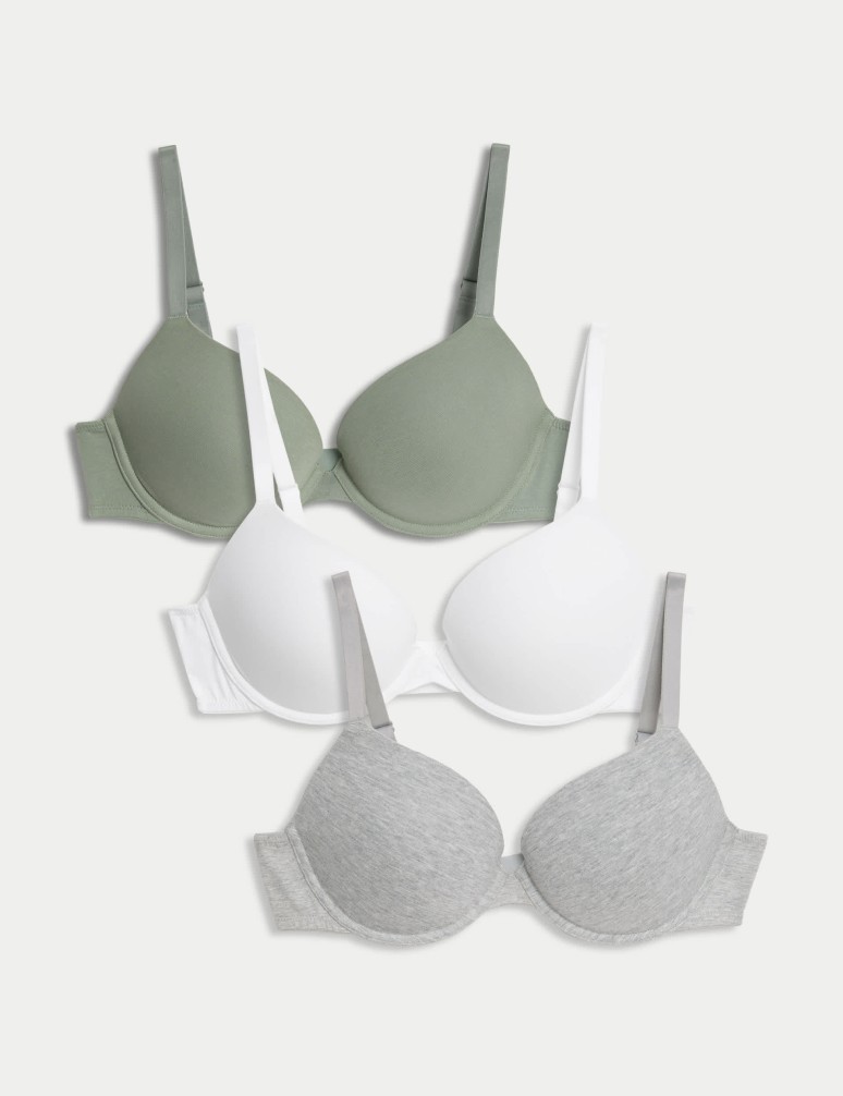 3pk Cotton Wired Push-Up Bras A-E