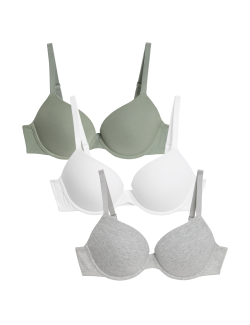 3pk Cotton Wired Push-Up Bras A-E