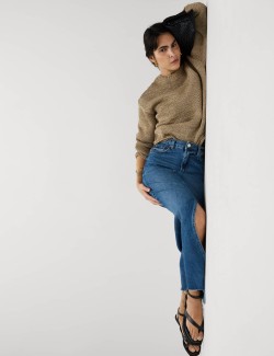 Džínová maxi sukně s prostřihem vepředu