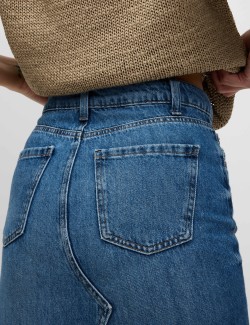 Džínová maxi sukně s prostřihem vepředu