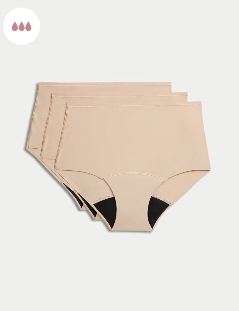 Vysoce savé menstruační bezešvé kalhotky do pasu, 3 ks