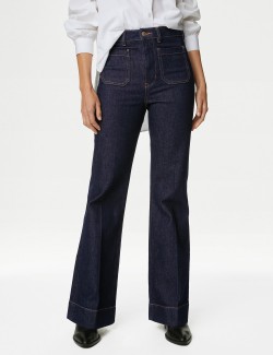 Patch Pocket Flare High Waisted Jeans