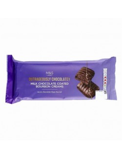 6 čokoládových sušenek slepovaných náplní s čokoládovou příchutí a máčených v mléčné čokoládě
