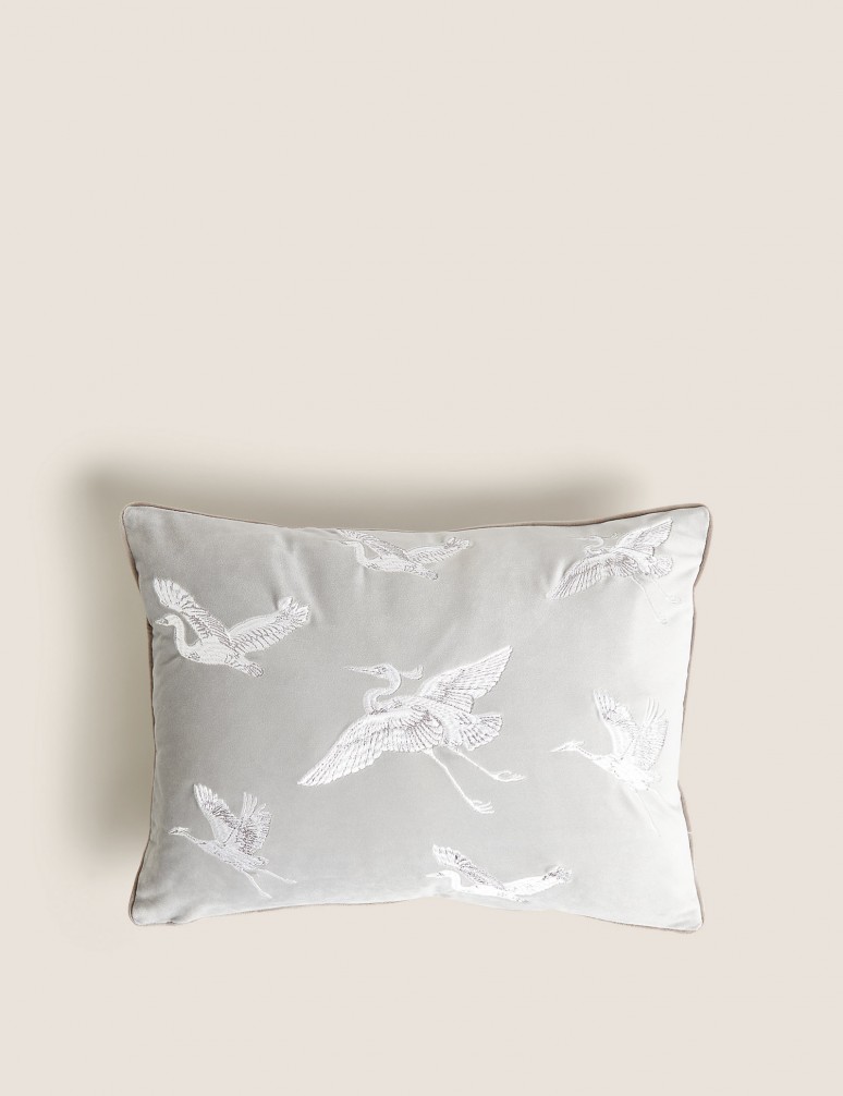 Crane Embroidered Bolster Cushion