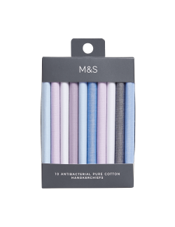 10pk Antibacterial Pure Cotton Handkerchiefs