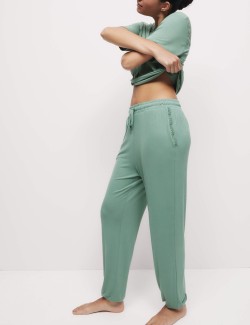 Žebrované pyžamové kalhoty s manžetovými lemy, s krajkou