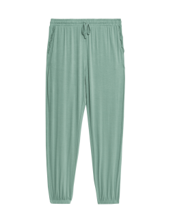 Žebrované pyžamové kalhoty s manžetovými lemy, s krajkou