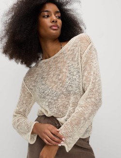 Cotton Blend Metallic Jumper with Linen