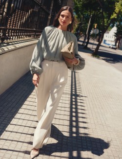 Lyocell Rich Textured Bubble Hem Blouse