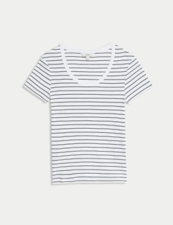 Pruhované tričko s oválným výstřihem, s vysokým podílem bavlny