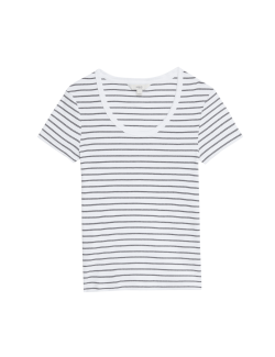 Pruhované tričko s oválným výstřihem, s vysokým podílem bavlny