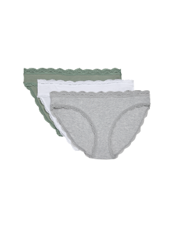 Bavlněné bikinové kalhotky s krajkou, sada 3 ks