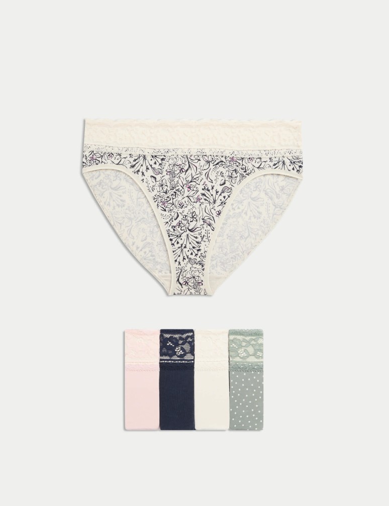 5pk Cotton Rich Printed High Leg Knickers