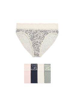 5pk Cotton Rich Printed High Leg Knickers