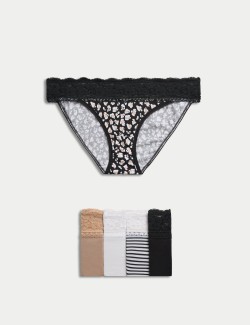 5pk Cotton Blend Printed Bikini Knickers