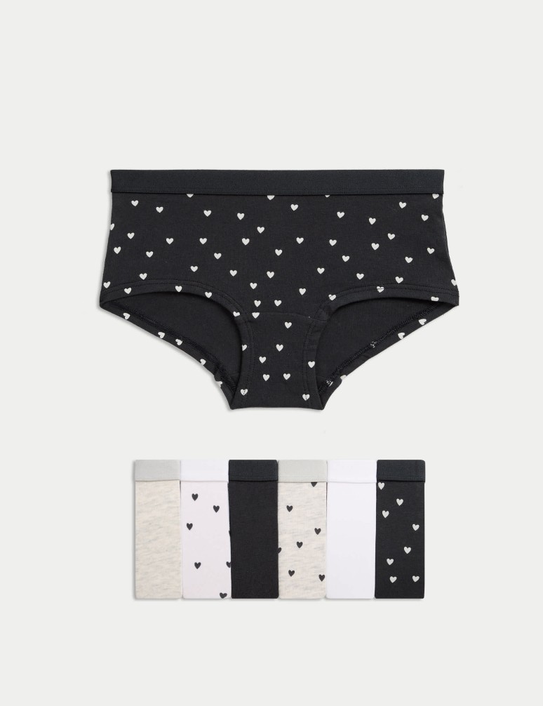Šortky s vysokým podílem bavlny a potiskem s motivem srdce, 7 ks (5–16 let)
