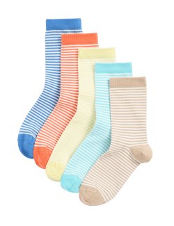 Proužkované ponožky s vysokým podílem bavlny, sada 5 párů (6 malé – 7 velké)