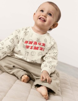 Dvoudílný outfit z čisté bavlny s nápisem Snack Time (0–3 roky)