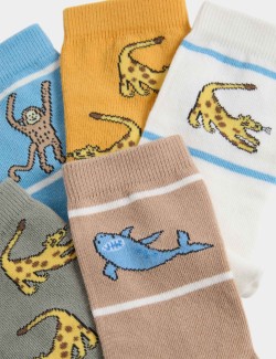 5pk Cotton Rich Animal Socks (6 Small - 7 Large)