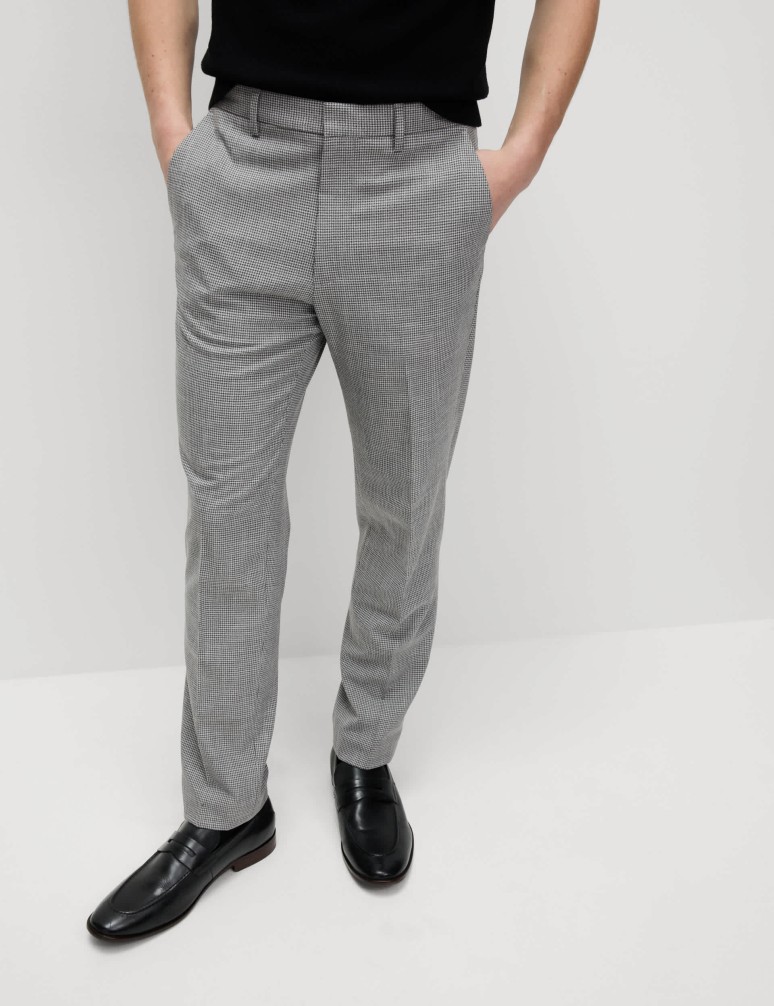 Tailored Fit Puppytooth Flat Front Trousers