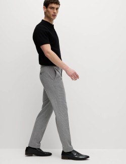 Tailored Fit Puppytooth Flat Front Trousers