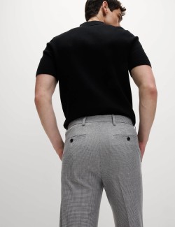 Tailored Fit Puppytooth Flat Front Trousers