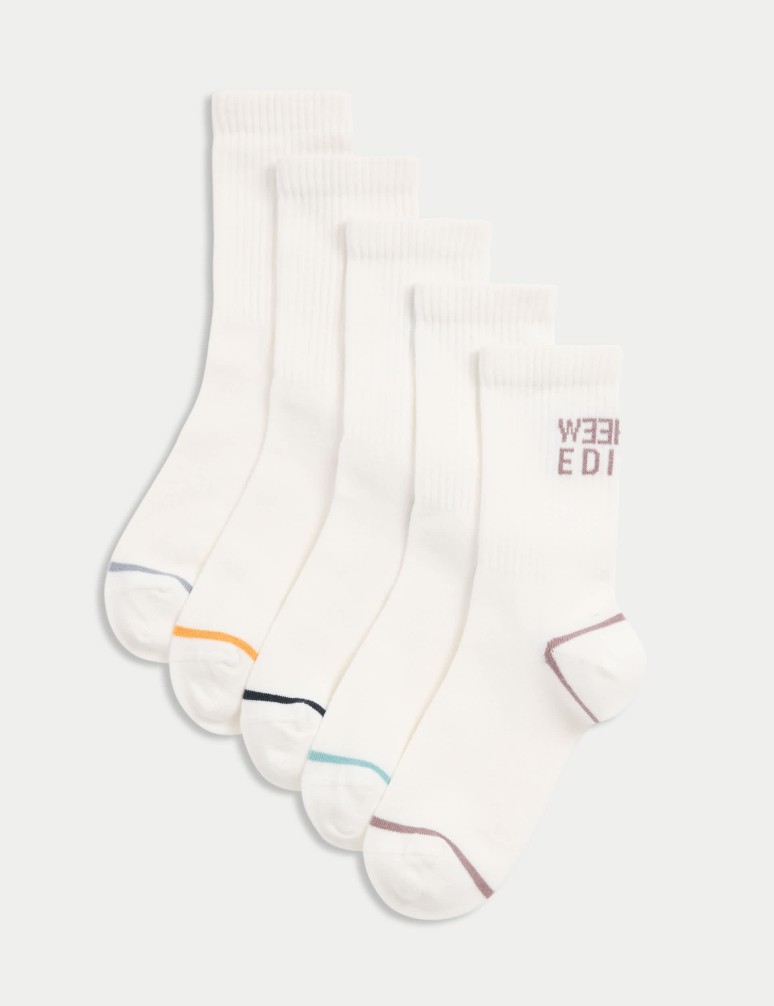 5pk Cotton Rich Ribbed Sports Socks (6 Small - 7 Large)
