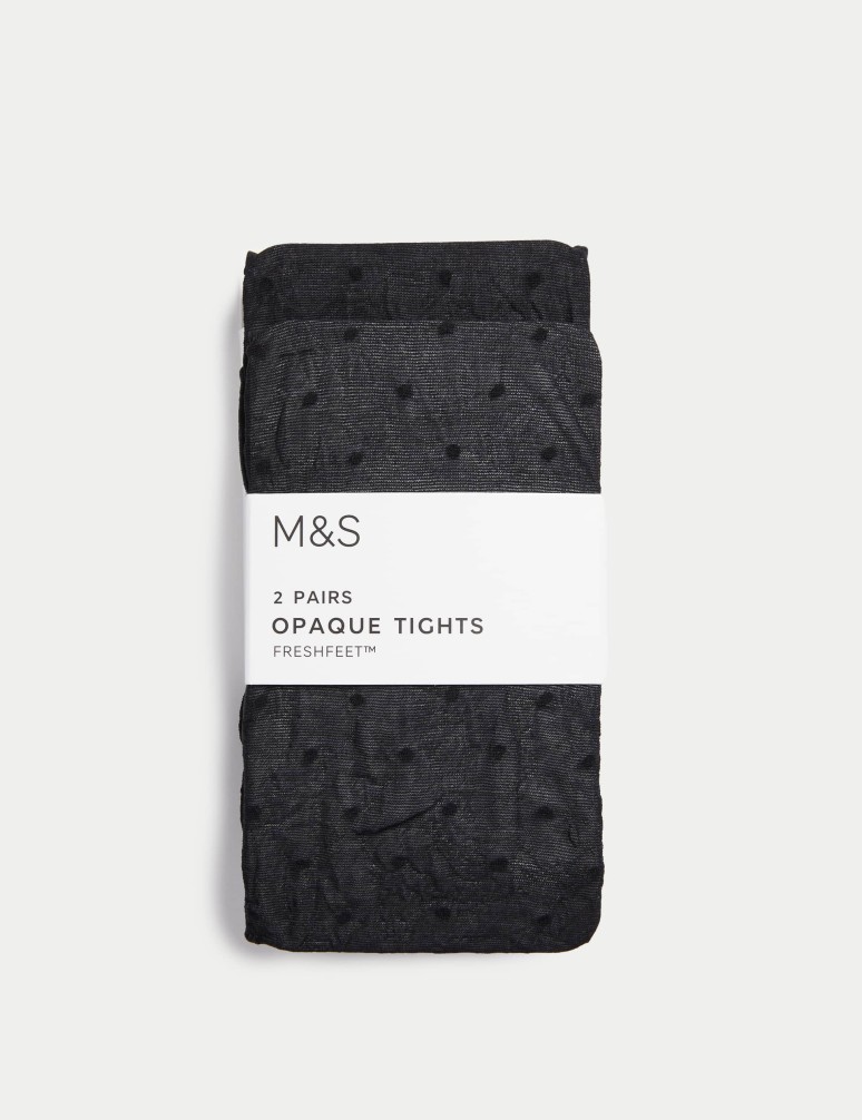 2pk Spotty Opaque Tights (2-14 Yrs)