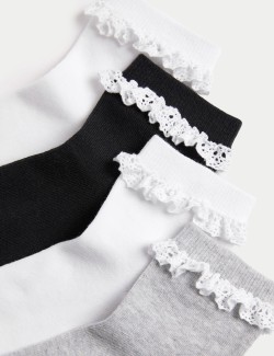 Dívčí ponožky s kanýrem, s vysokým podílem bavlny, sada 4 párů (6 malé – 7 velké)