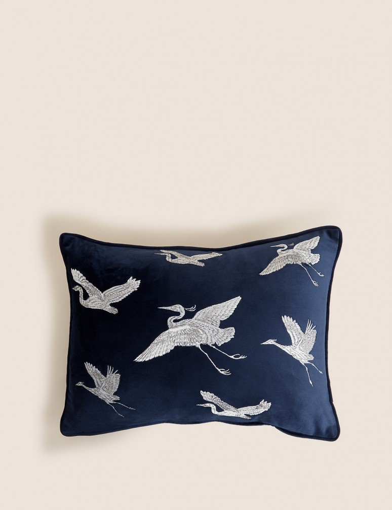 Crane Embroidered Bolster Cushion
