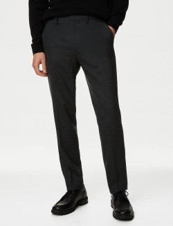 Wool Blend Flat Front Stretch Trousers