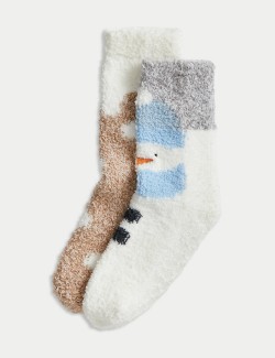 2pk Cosy Snowman Slipper Socks