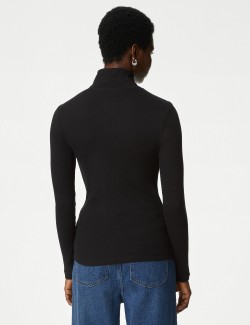 Cotton Rich Ribbed Half Zip Top