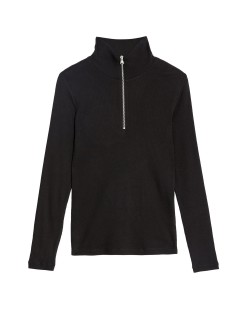 Cotton Rich Ribbed Half Zip Top