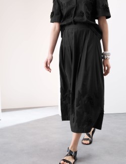 Pure Cotton Embroidered Midi A-Line Skirt