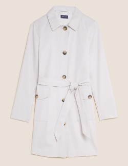 Cotton Blend Belted Trench...