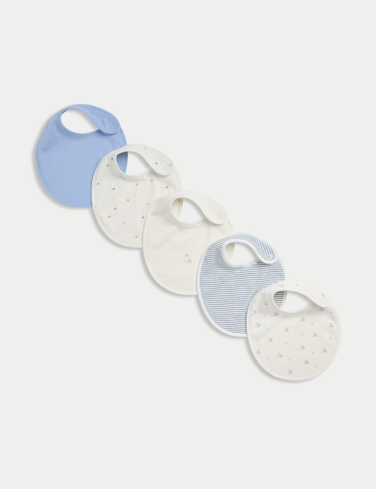 5pk Pure Cotton Dog Print Bibs