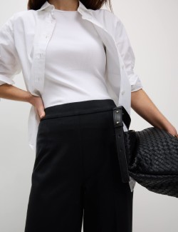 Žerzejové kalhoty s širokými nohavicemi, se strečem